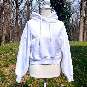 Garage Cropped White Fleece Lined Hoodie
